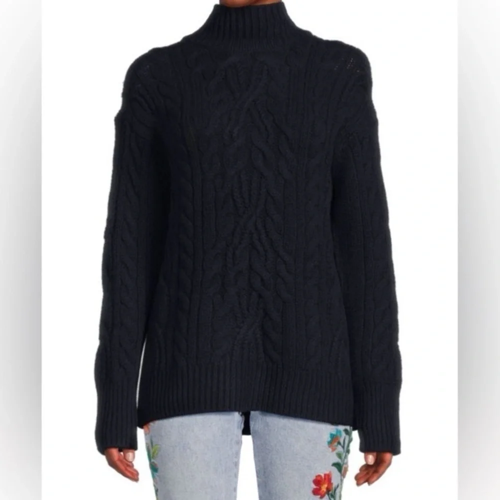 Vince Oversized Cable-Knit Wool Blend Sweater in Coastal Navy New Size Small